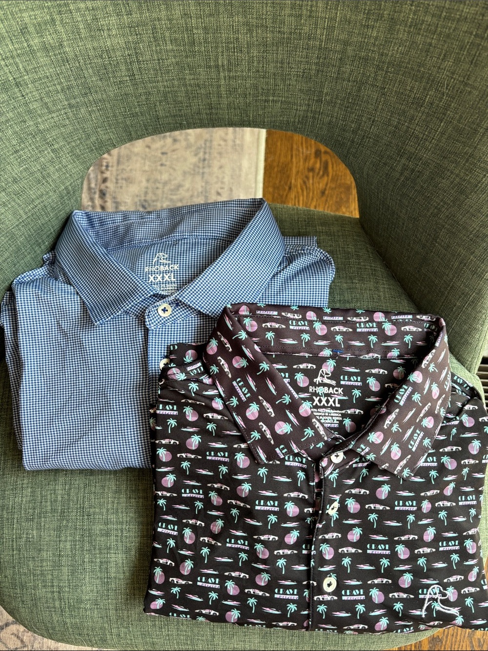 Rhoback set of 2 men’s golf polos palm trees herringbone all over print 3XL XXXL